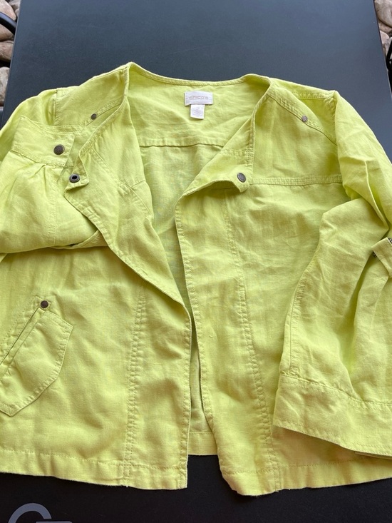 Chico's Jackets & Blazers - Chico's Lime Green Linen Utility Jacket